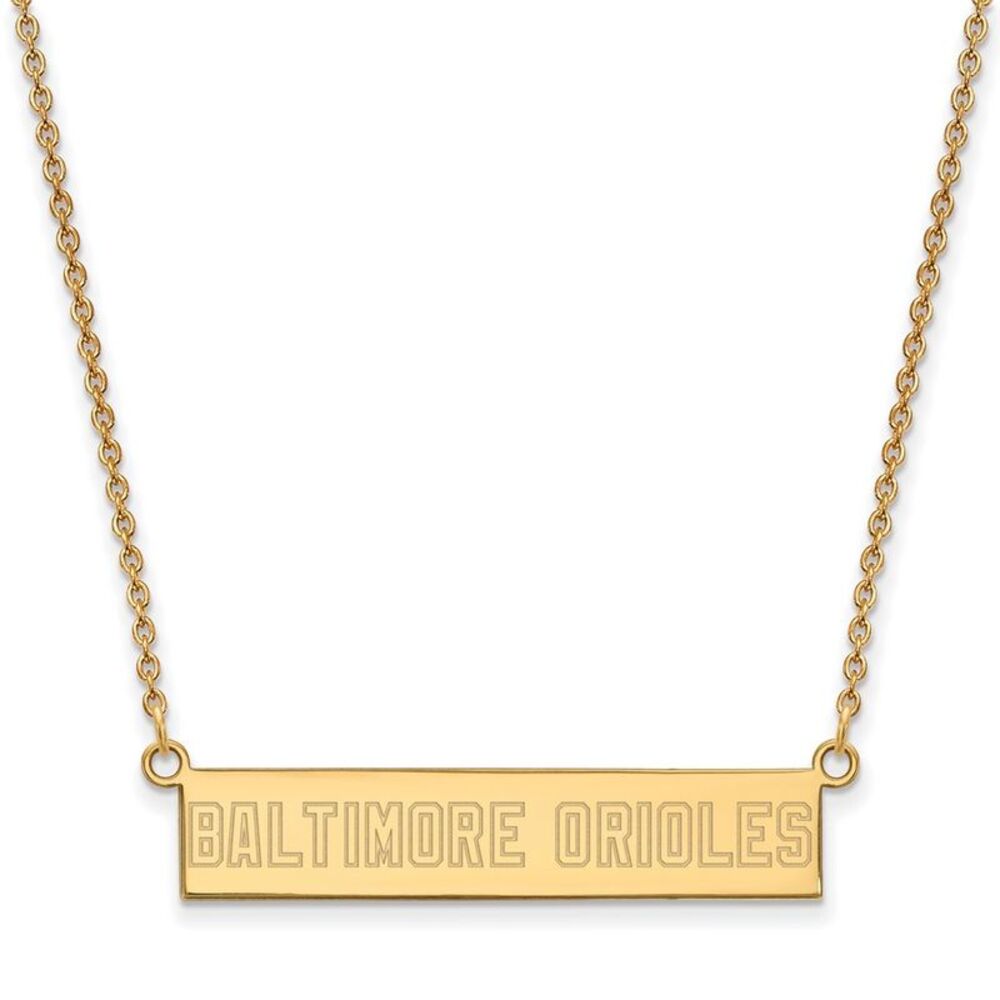 14K Gold Plated S.S. MLB Baltimore Orioles Small Bar Necklace, 18 Inch